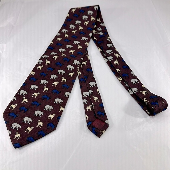 Designs by Anthony - Animal Print Burgundy Mens Silk Necktie ⭐️ EUC - Picture 1 of 6